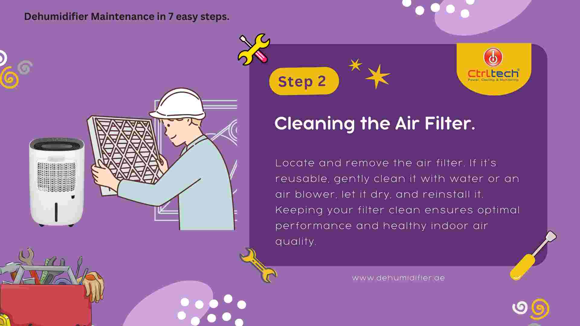 Step 2 - Cleaning air filter of air dehumidifier